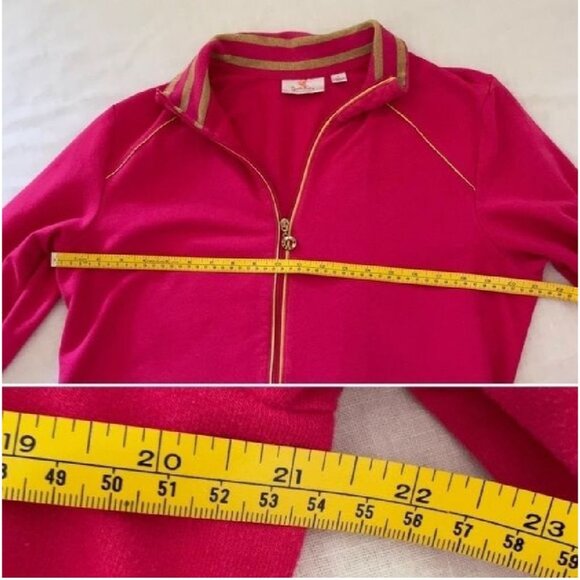 Quacker Factory Pink Zip-Up Jacket With Gold Accents Large Long Sleeves - Picture 13 of 14